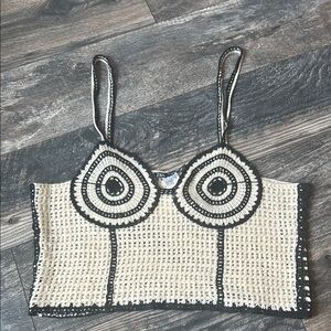 Chic Crochet Crop Top - Black and Cream Zara Size L